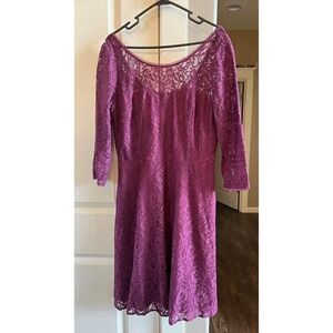 Women's White House Black Market Plum Colored Floral Lace Dress-Size 12